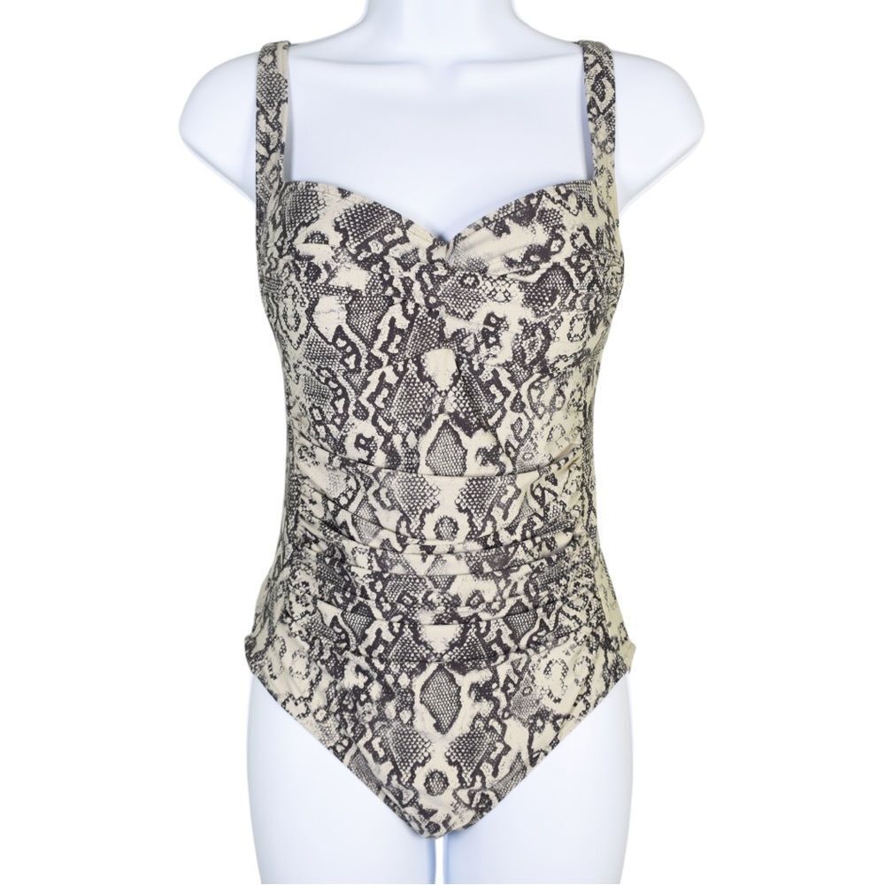 NIP TUCK Snake Print Ruched One Piece Swimsuit US 6 Y2K Coastal Glam Sexy